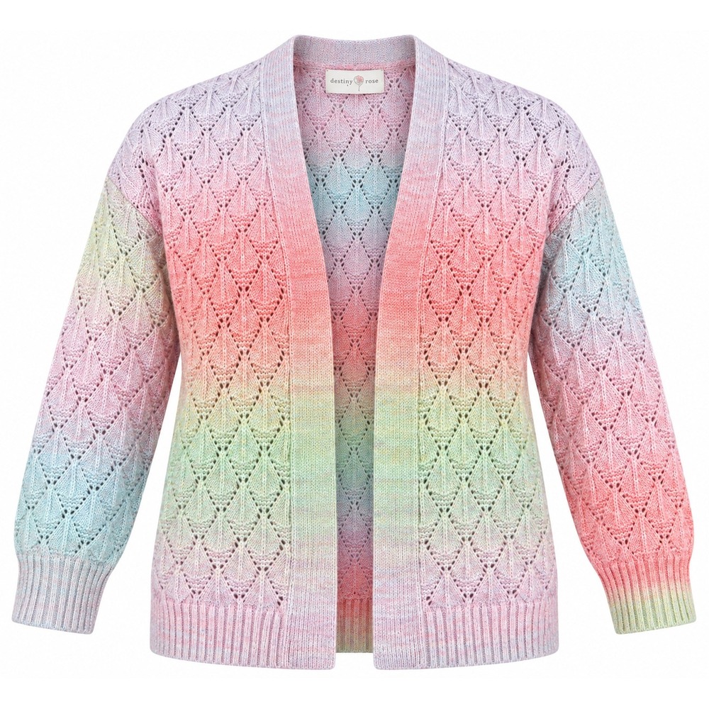 Penelope Rose Pastel Ombre wool blend Knit Open Cardigan 1X cottage sweater
